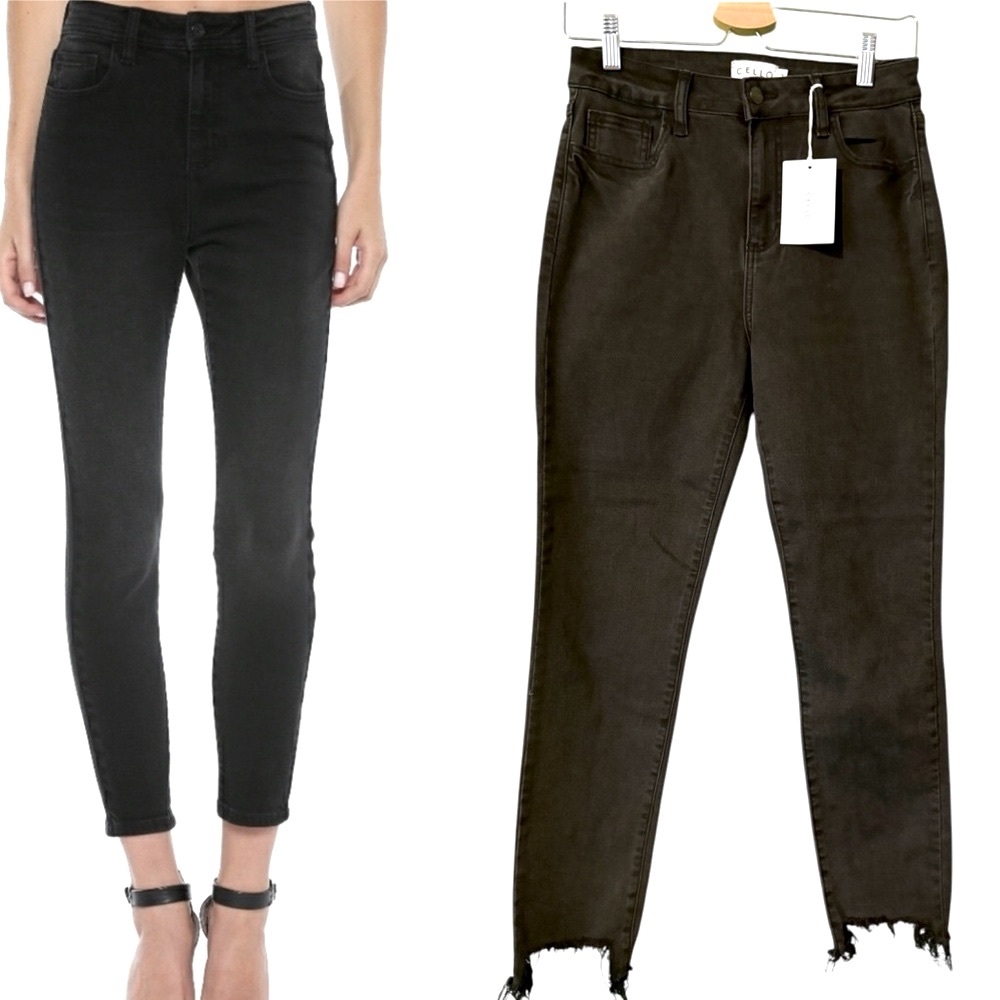 Cello Jeans Mom Skinny Black Distressed Raw Hem NWT Size 7